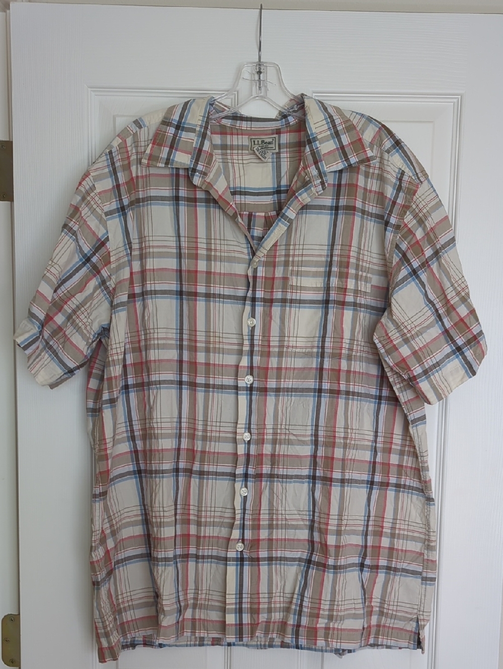 L.L. Bean Men's Plaid Short-Sleeve 100% Cotton Button-Down Shirt Tall XL EUC